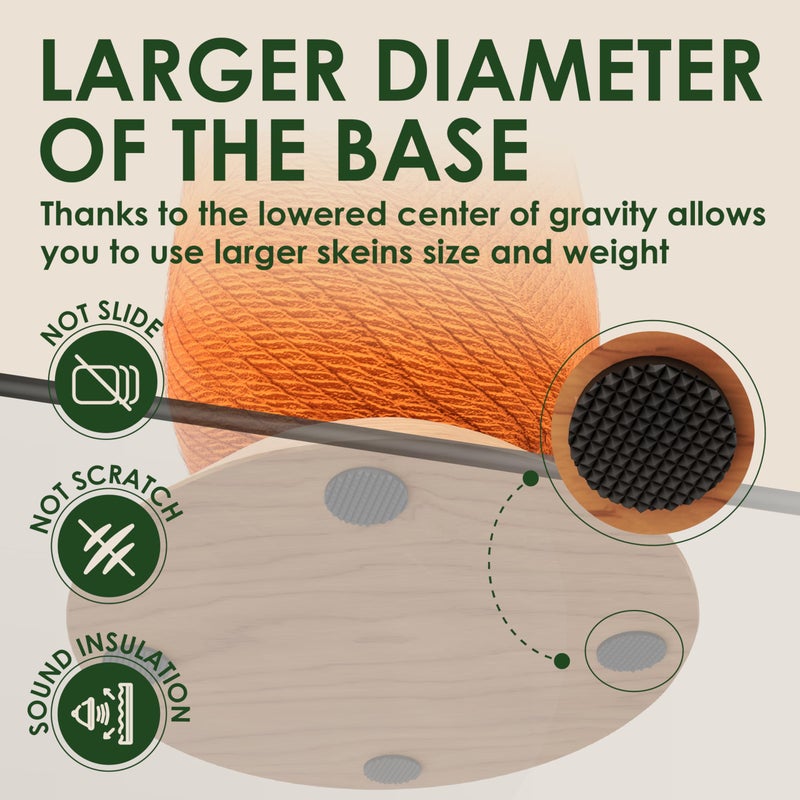 BARVA Yarn Holder Set 22 Lb Capacity for Chunky Yarn w/Extra Spindle | Smooth Bearing Spinner & Big Rubber Anti Slip Pads for Stability | European Wood Crochet Accessories & Fiber Crafts Pro Tools - Image 4